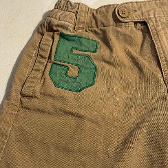Polo Ralph Lauren Boys Size 10 Khaki Shorts Polo Crest Green Number 5 Preppy - Picture 7 of 11